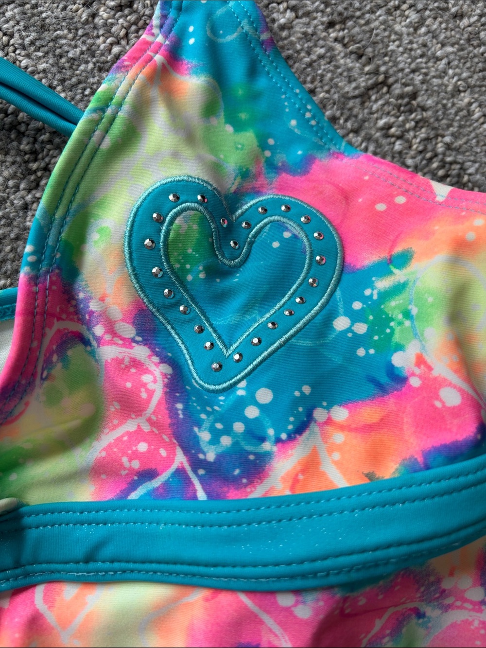 Girls' Turquoise Multicolor Ruffle Tankini Swimsuit - Picture 4 of 6